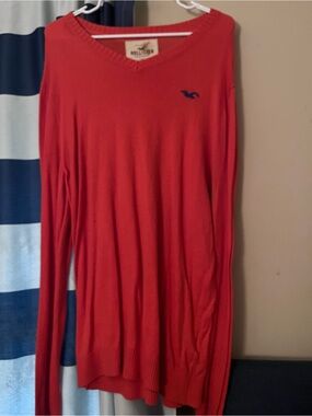 Hollister Bright Red V-Neck Knit Pullover